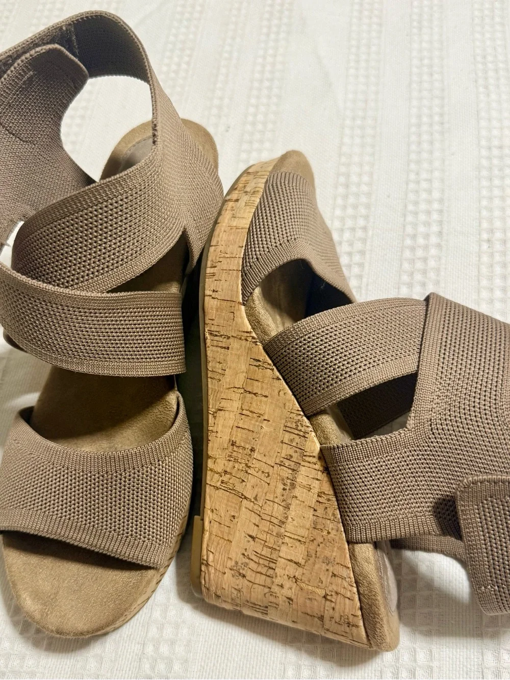 Style & Co. Taupe Elastic Strappy Cork Wedge Sandal